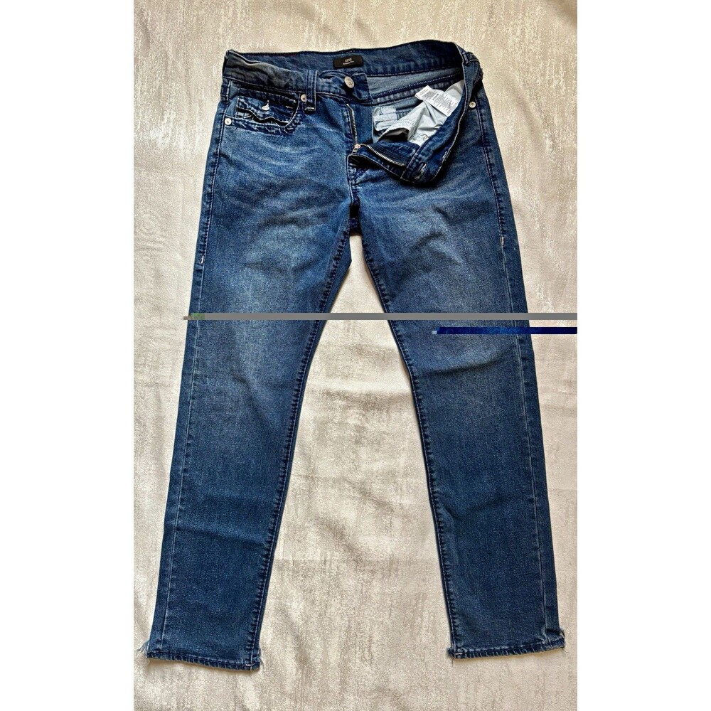 True Religion Geno Men’s Blue Denim Jeans Relaxed Slim Fit Hem/Raw  Size 31